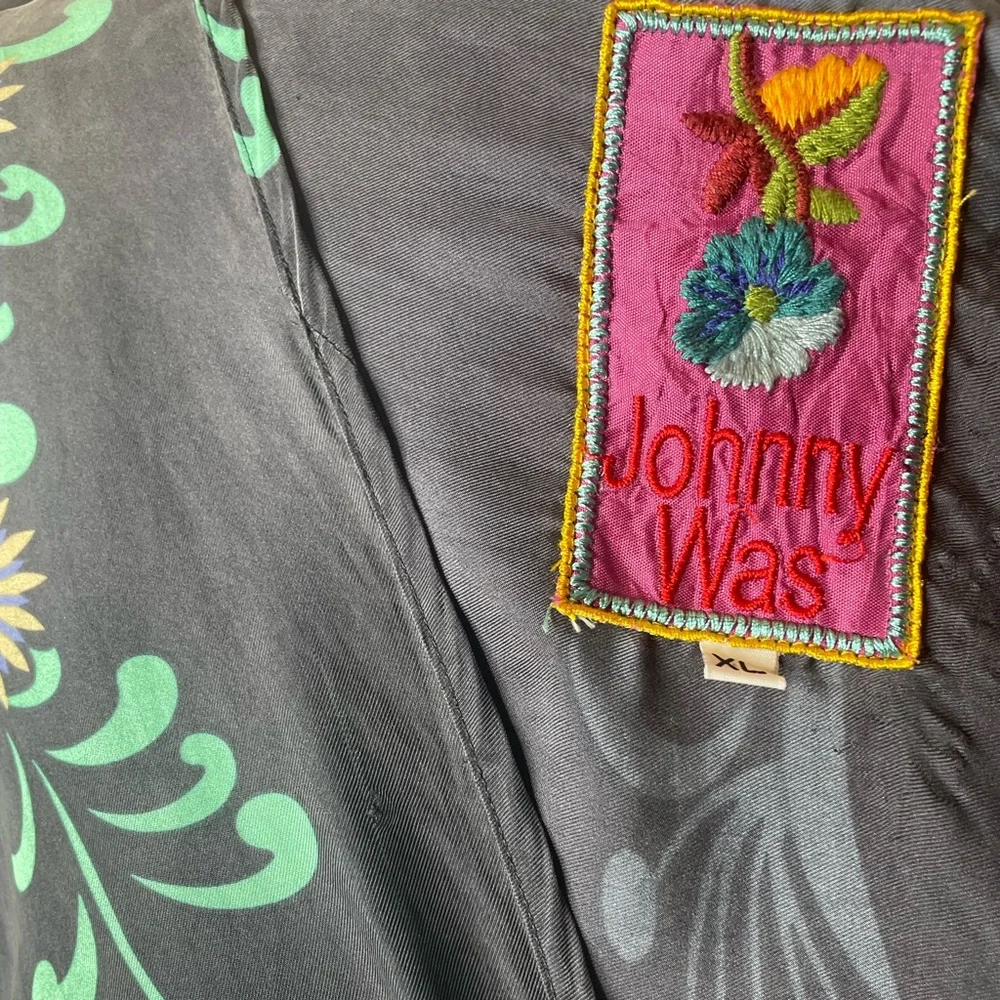 Johnny Was Silk Floral Tunic Embroidered Waistband and Tie Waist in Back Size XL - Picture 13 of 13